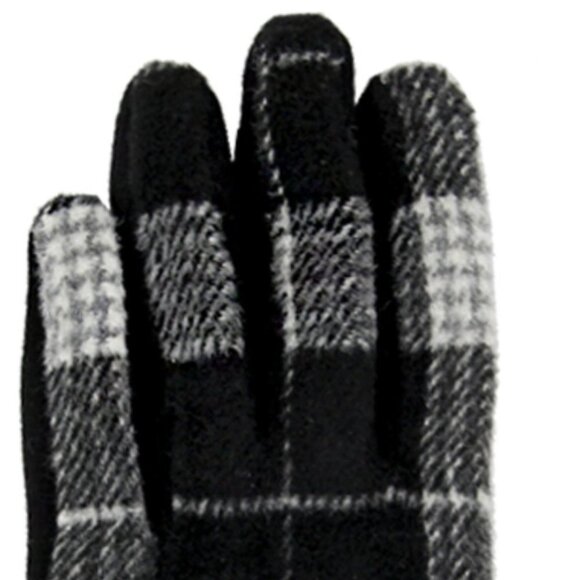 Black Button Plaid Smart Gloves Fleece Lined Smart Touch Text Friend - Picture 5 of 9
